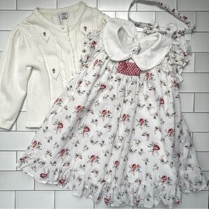 12-18M💐 Janie & Jack Girl Pointelle Embroidered Floral Dress Sweater Match Bow